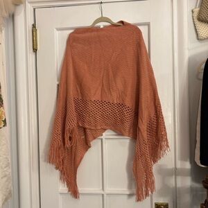 Pink Knit/Crochet Fringe Cape/Poncho